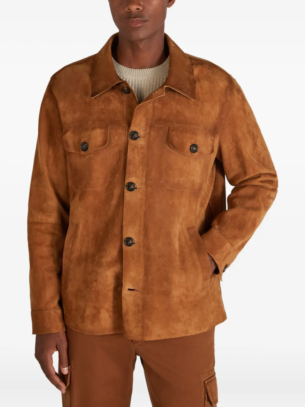 Montedoro Suede Pocket Overshirt In Brown