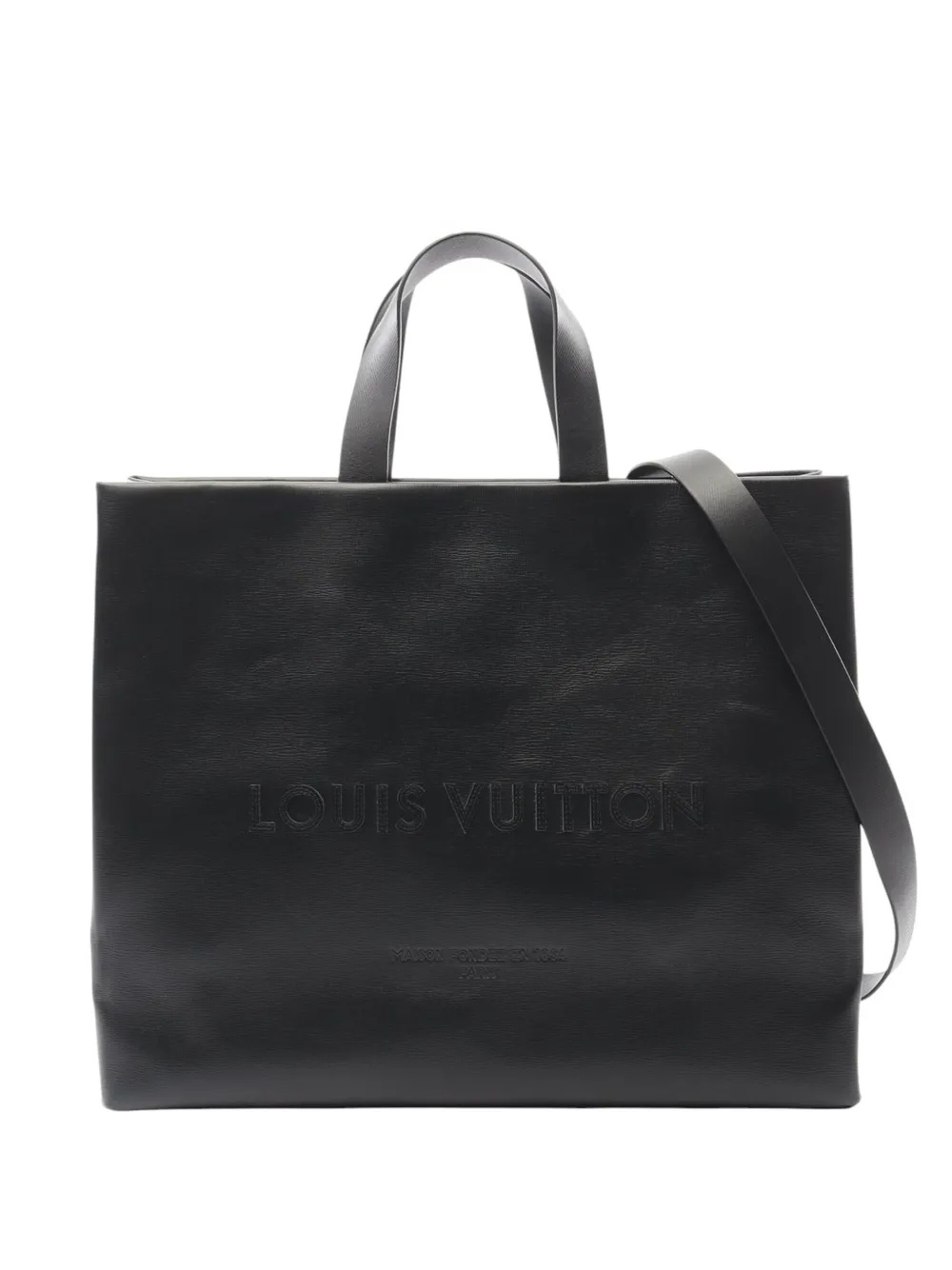 Pre-owned Louis Vuitton 2021-2025 Calfskin Shopper Tote Mm Satchel In Black