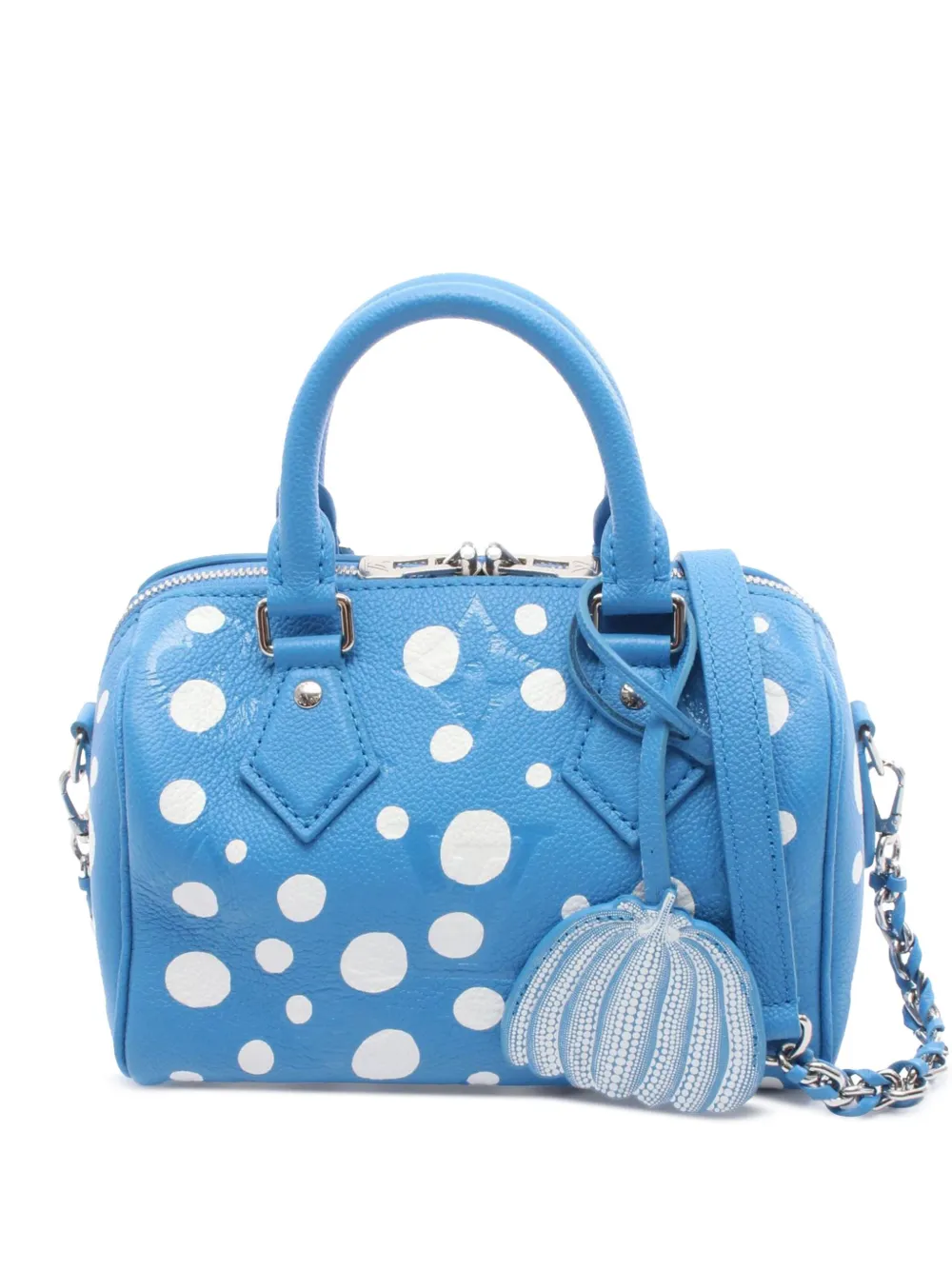 Pre-owned Louis Vuitton 2021-2025 Yayoi Kusama Monogram Empreinte Speedy Bandouliere 20 Satchel In Blue