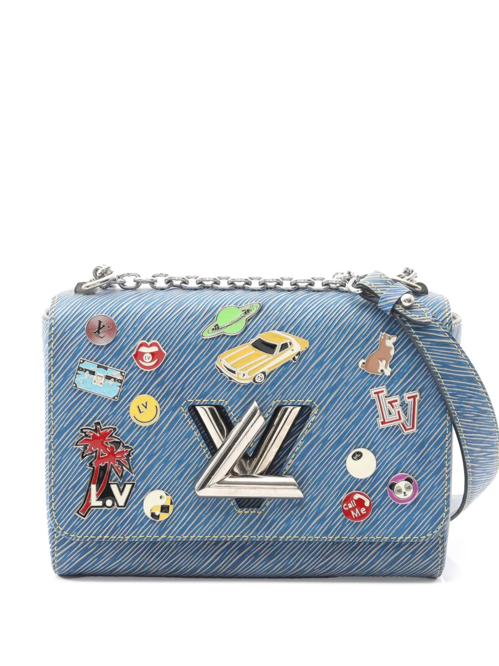 Pre-owned Louis Vuitton 2017 Limited Edition Pins Embellished Epi Twist Mm Crossbody Bag In Blue