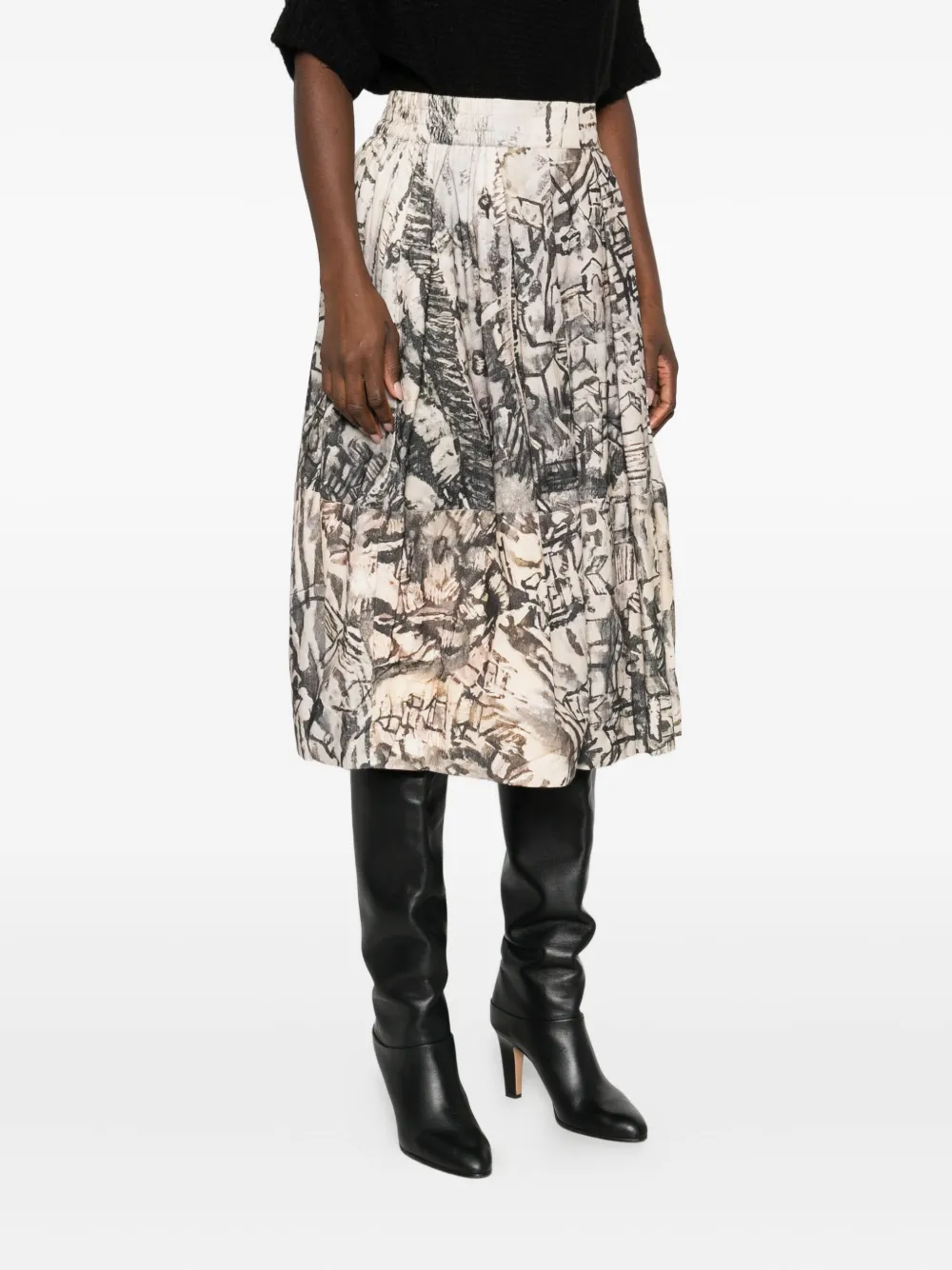 Talking Walls Corduroy Printed Midi Skirt In Multi