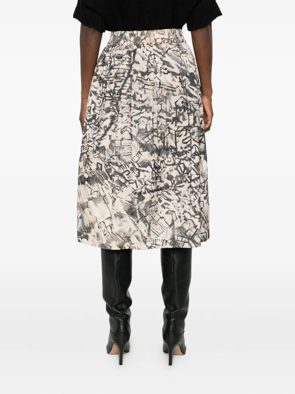 Talking Walls Corduroy Printed Midi Skirt In Multi