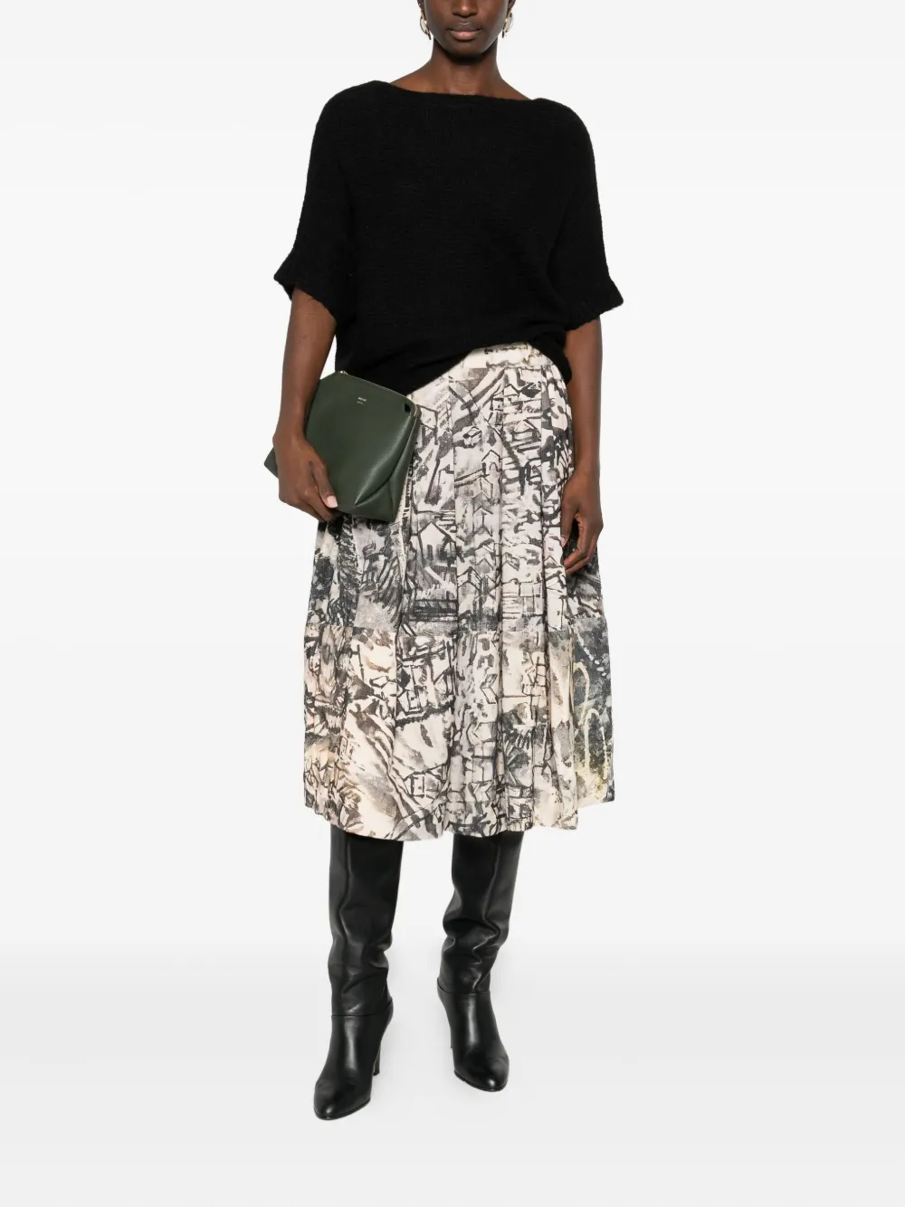 TALKING WALLS corduroy printed midi skirt - Beige