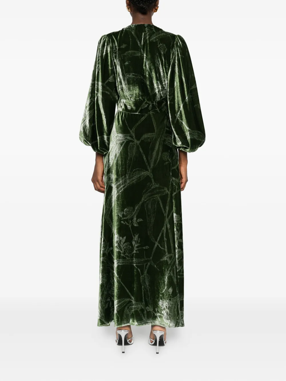 La Doublej V-neck Velvet Dress In Green