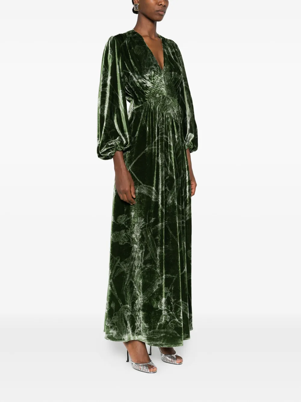 La Doublej V-neck Velvet Dress In Green