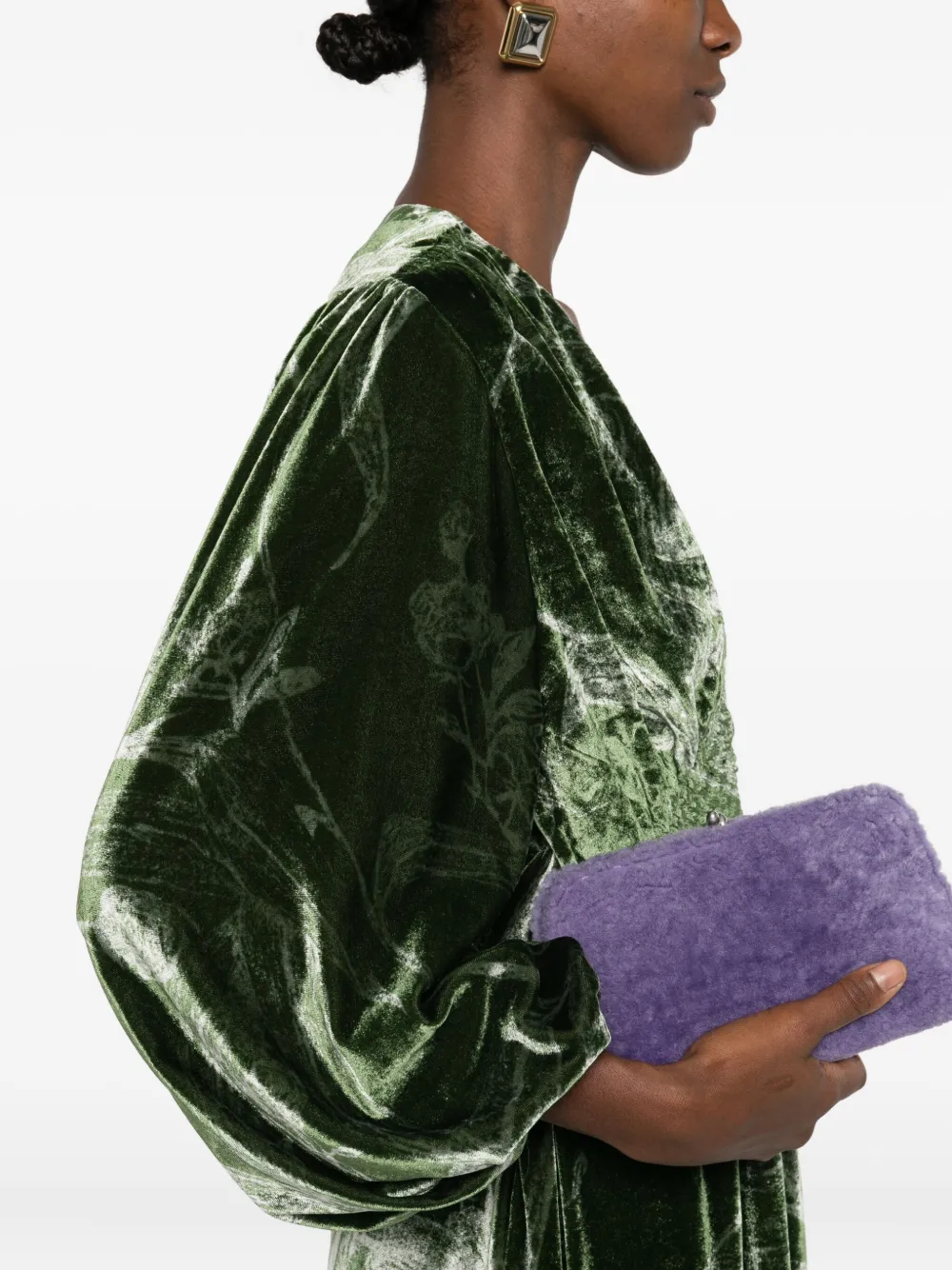 La Doublej V-neck Velvet Dress In Green