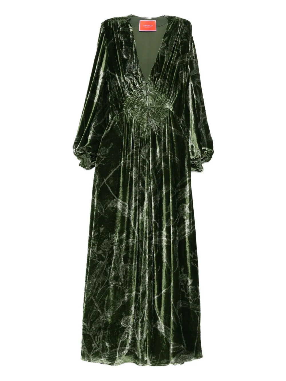 La Doublej V-neck Velvet Dress In Green