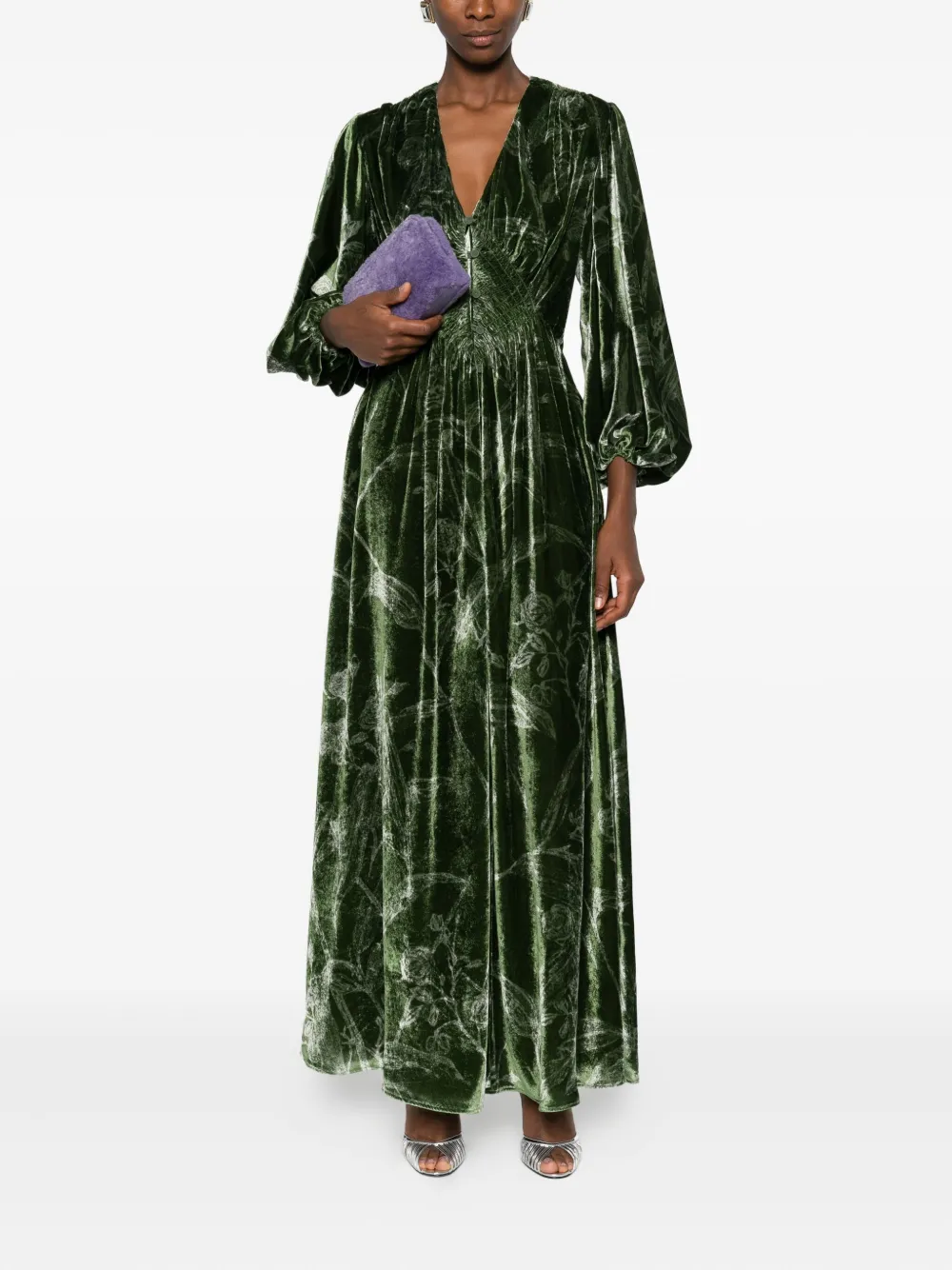 La Doublej V-neck Velvet Dress In Green