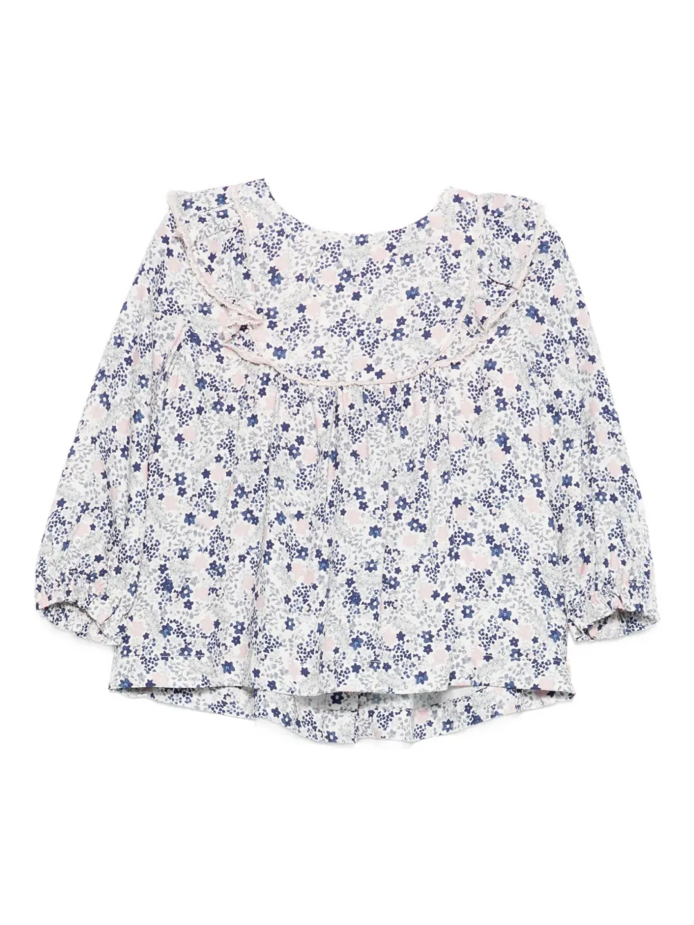 Tartine Et Chocolat Floral-print Ruffled Blouse In Blue