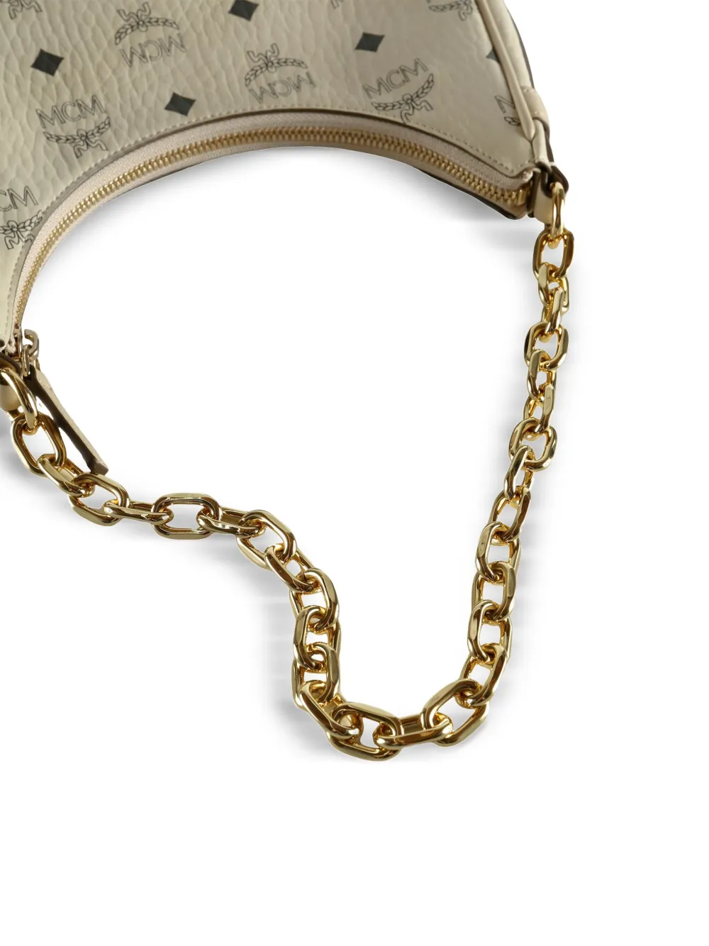 MCM Aren kleine schoudertas met logopatroon Beige