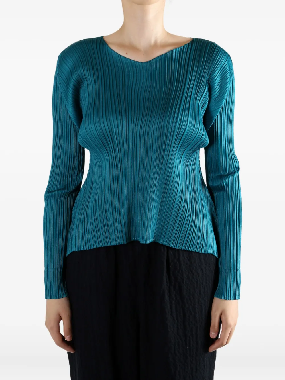 Pleats Please Issey Miyake pleated long-sleeve top - Blauw