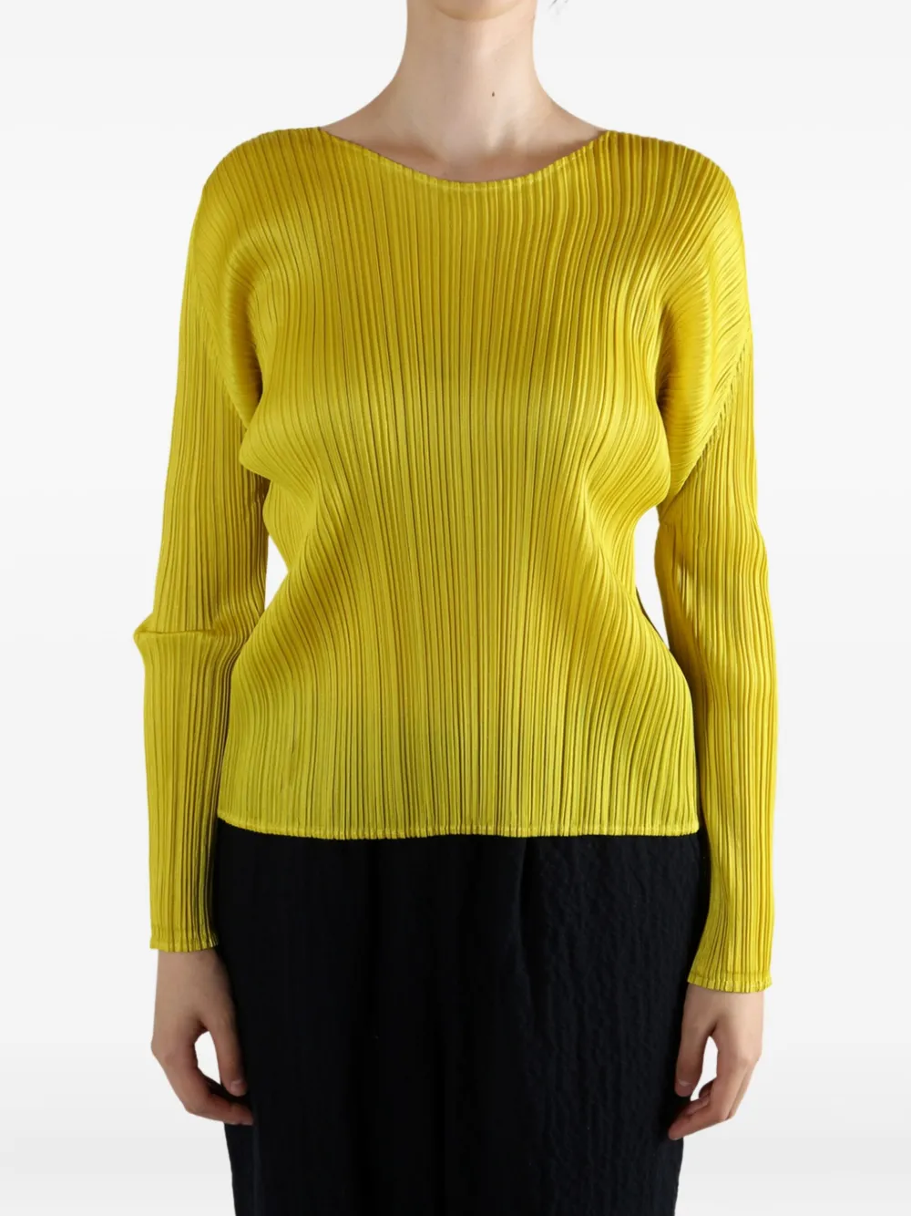 Pleats Please Issey Miyake pleated long-sleeve top - Geel
