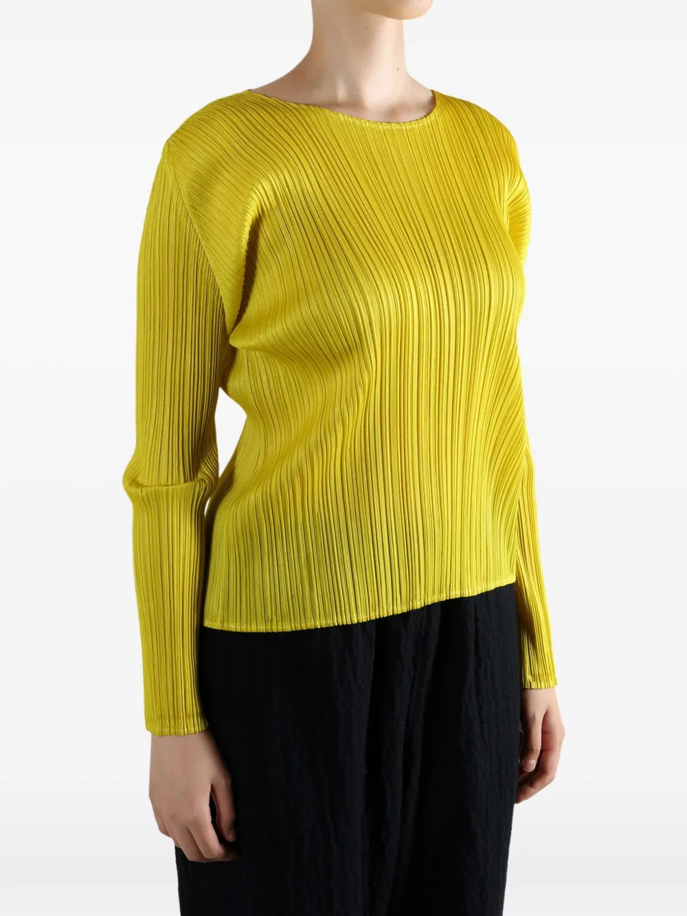 Pleats Please Issey Miyake Geplooide top Geel