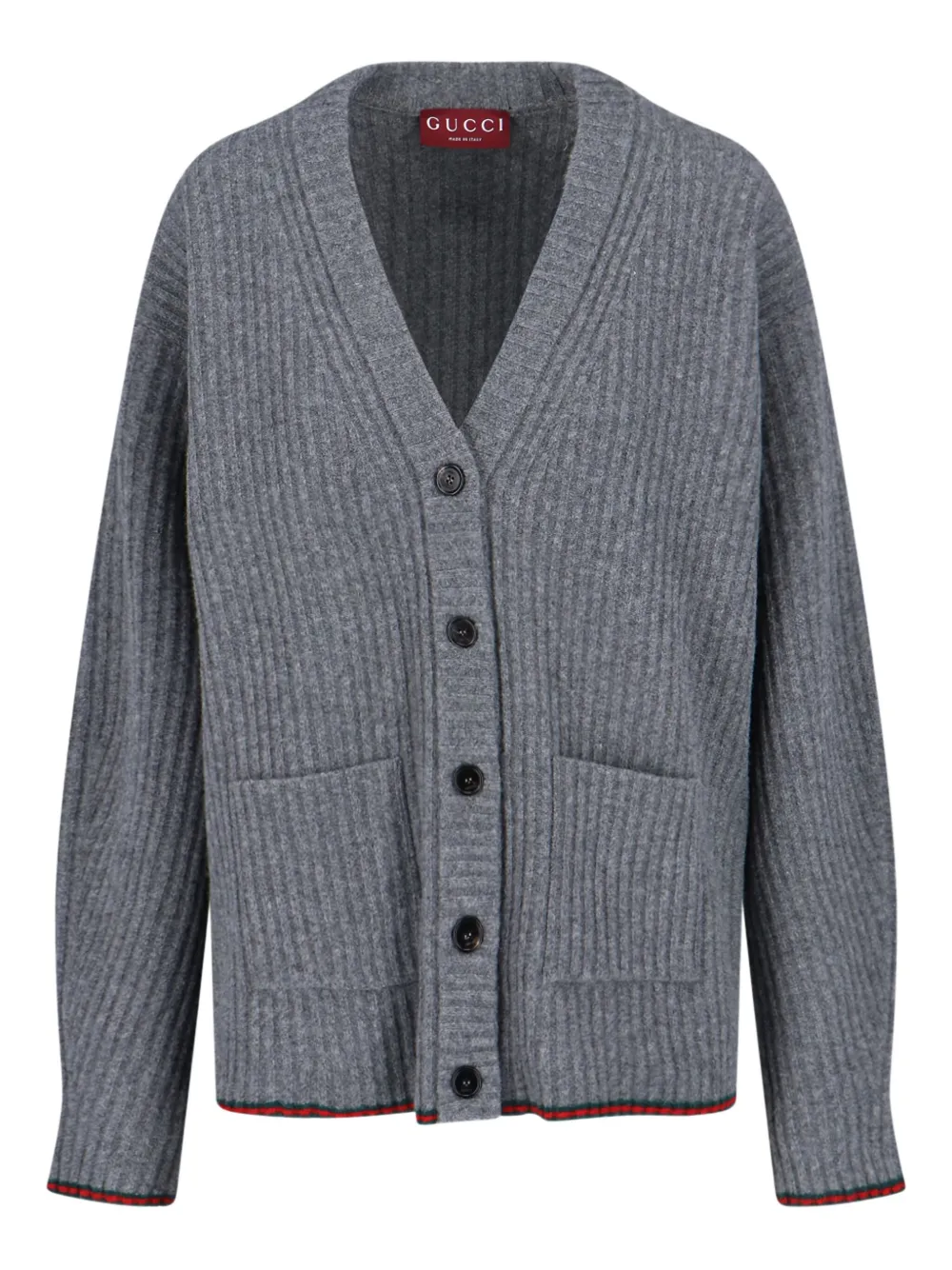 Gucci Womens Dusty Dark Grey Mc Oversized Rib Wool Knitted Cardigan Xs In Gray
