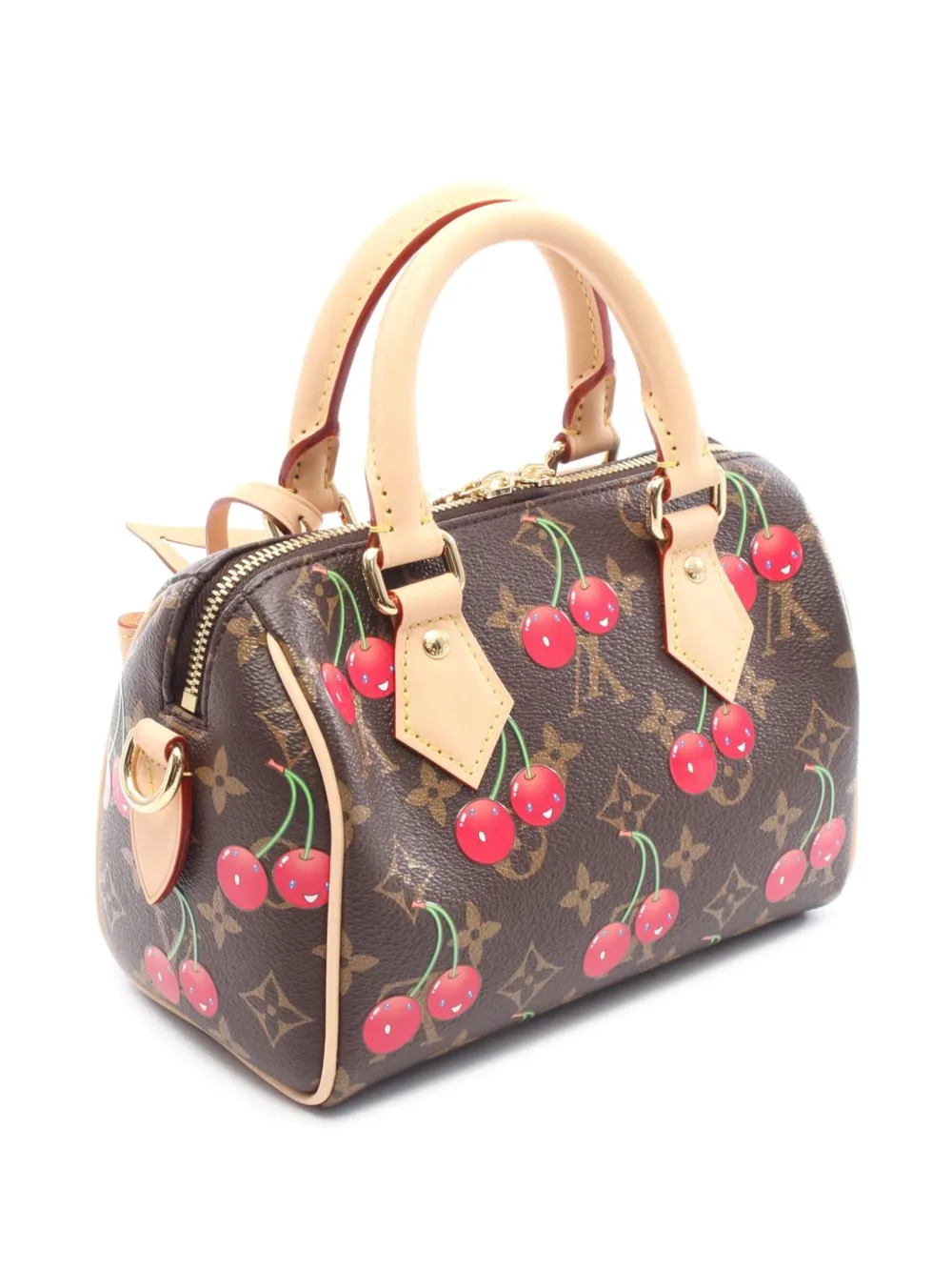 Pre-owned Louis Vuitton 2021-2025 Takashi Murakami Monogram Cherry Speedy Bandouliere 20 Satchel In Brown