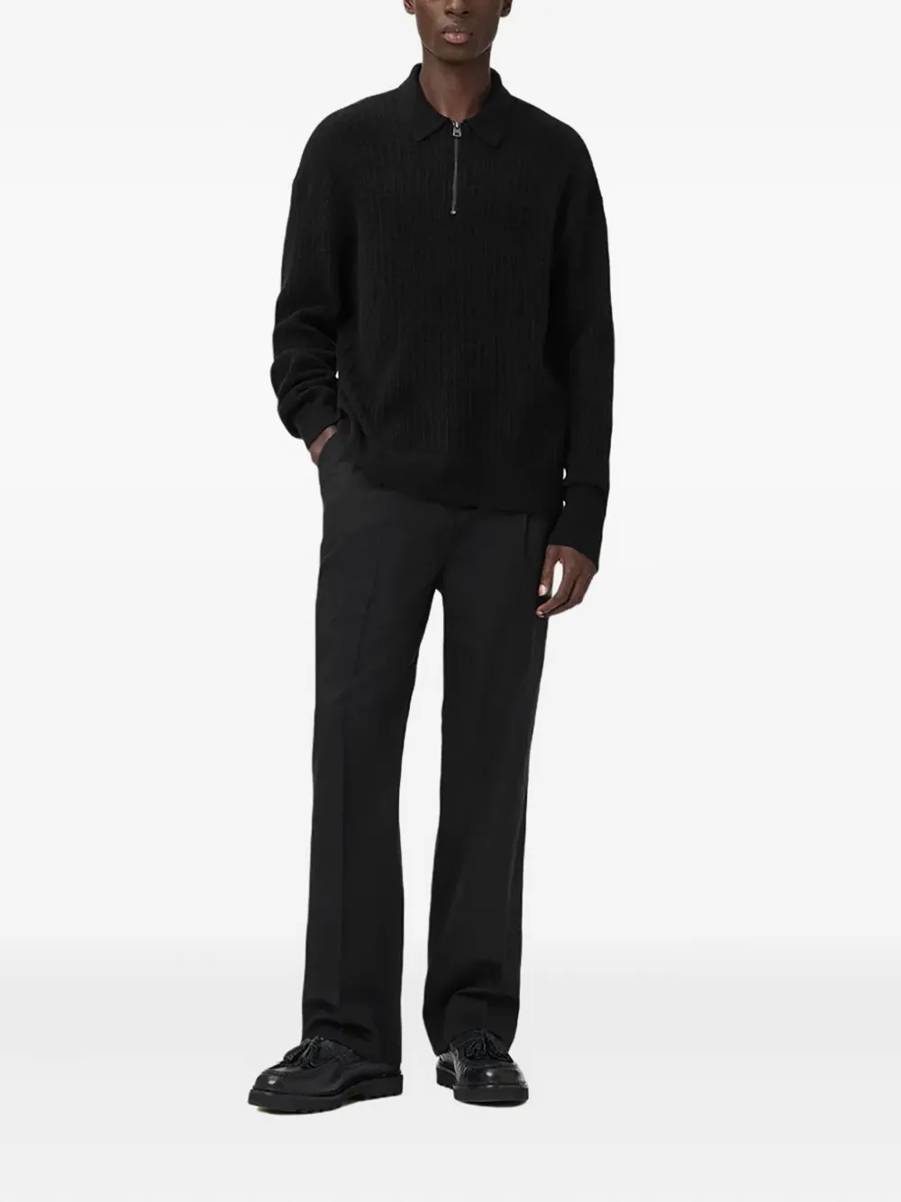 AllSaints Blazer met enkele rij knopen en franje Zwart