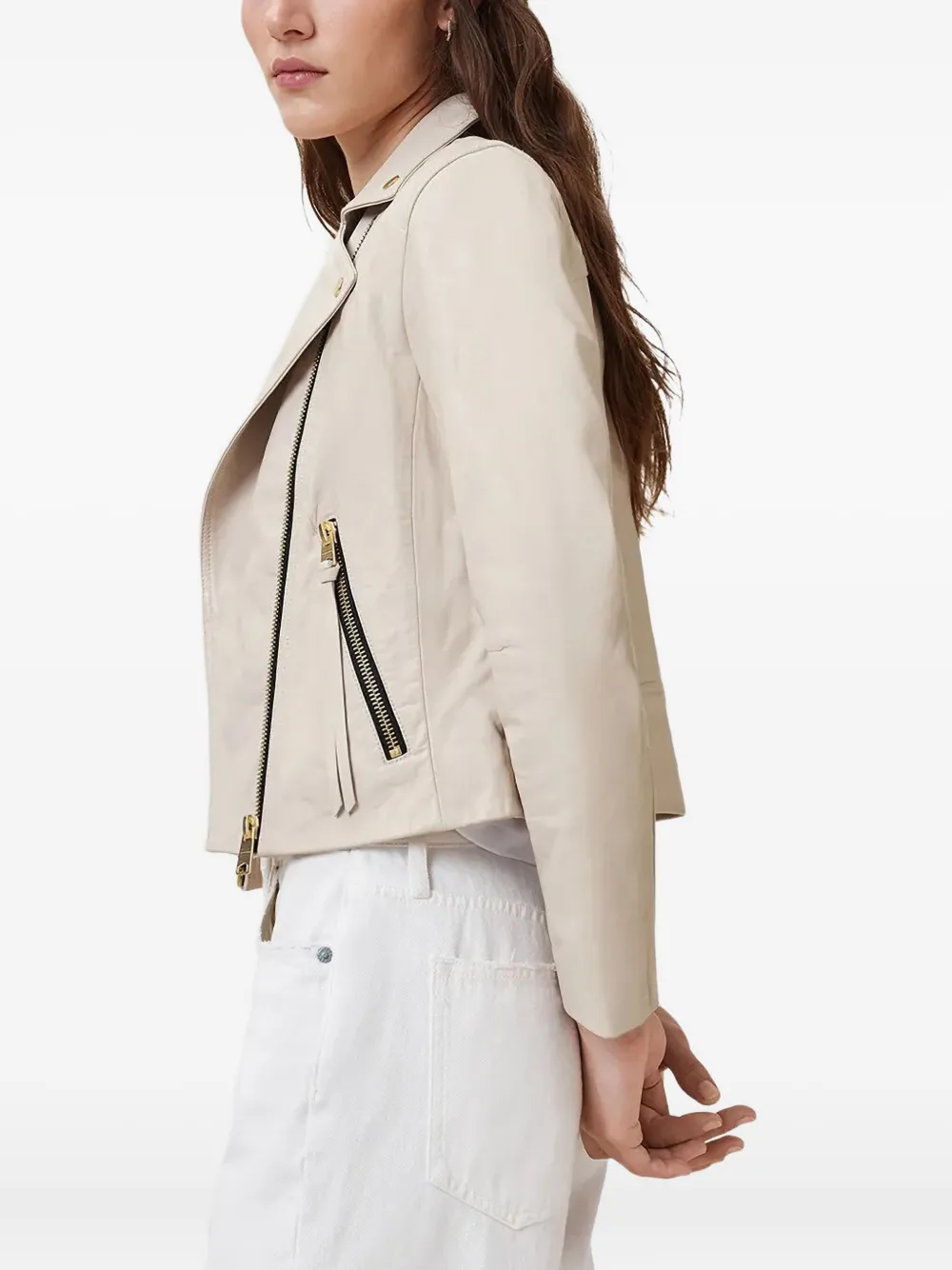 AllSaints Bikerjack met rits Beige