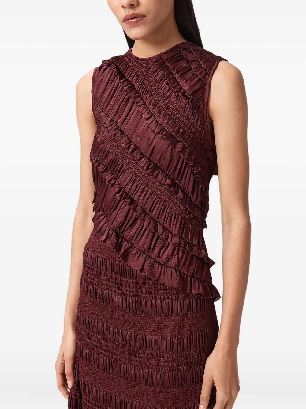 AllSaints Nyla midi-jurk met ruches Rood