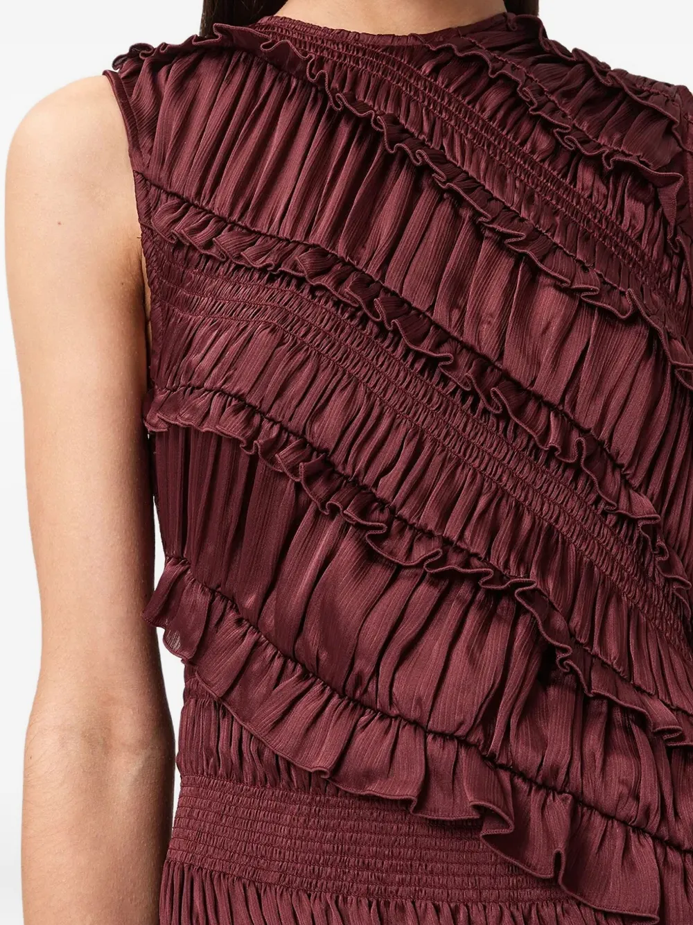 AllSaints Nyla midi-jurk met ruches Rood