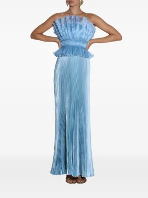 l'ide deesse halter pleated column maxi dress L'Idee | Dresses | New Nwt Lidee Deesse Halter Pleated Column Maxi Gown Hibiscus Midnight