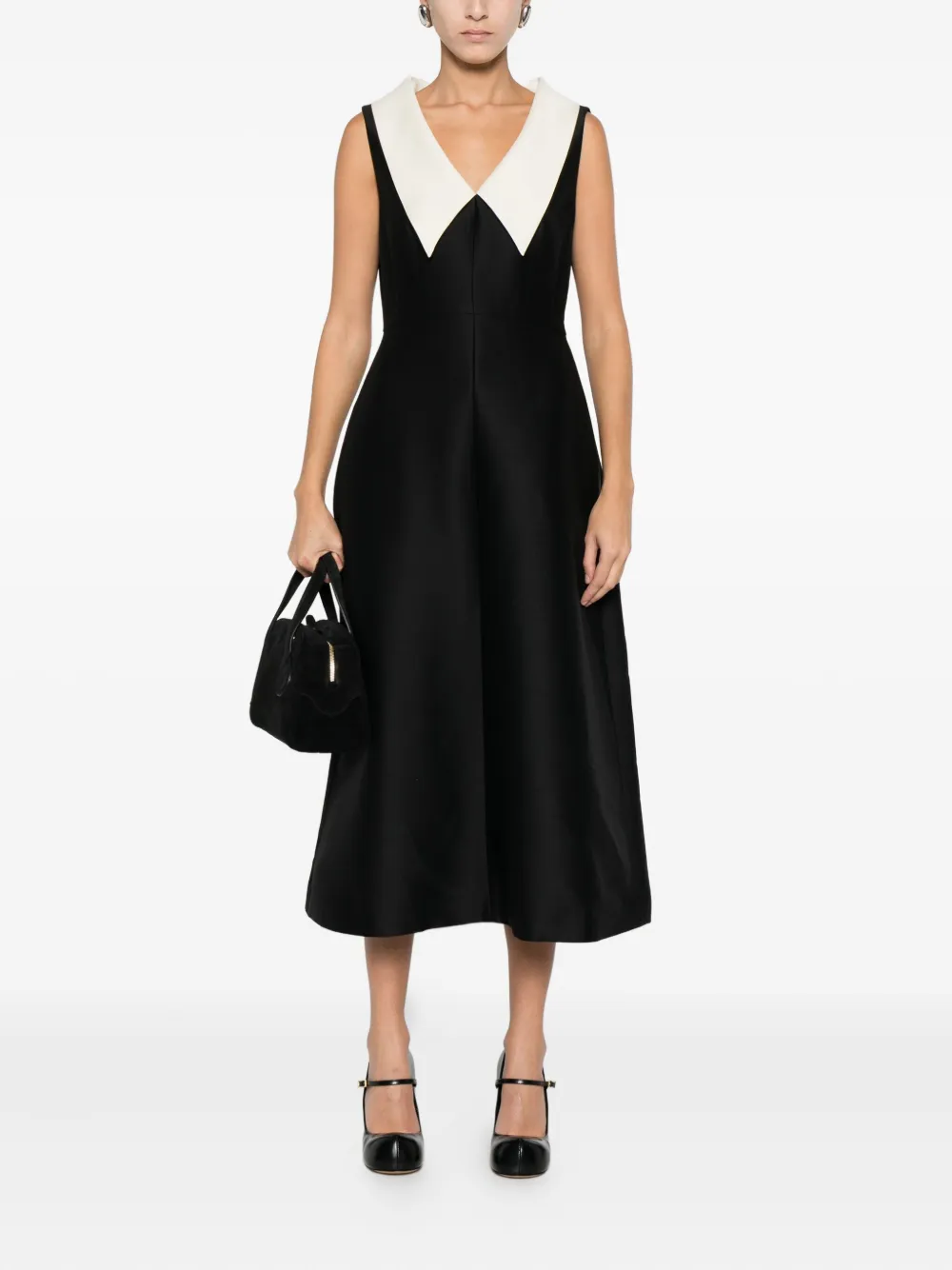 Curiel contrast-collar sleeveless dress - Zwart