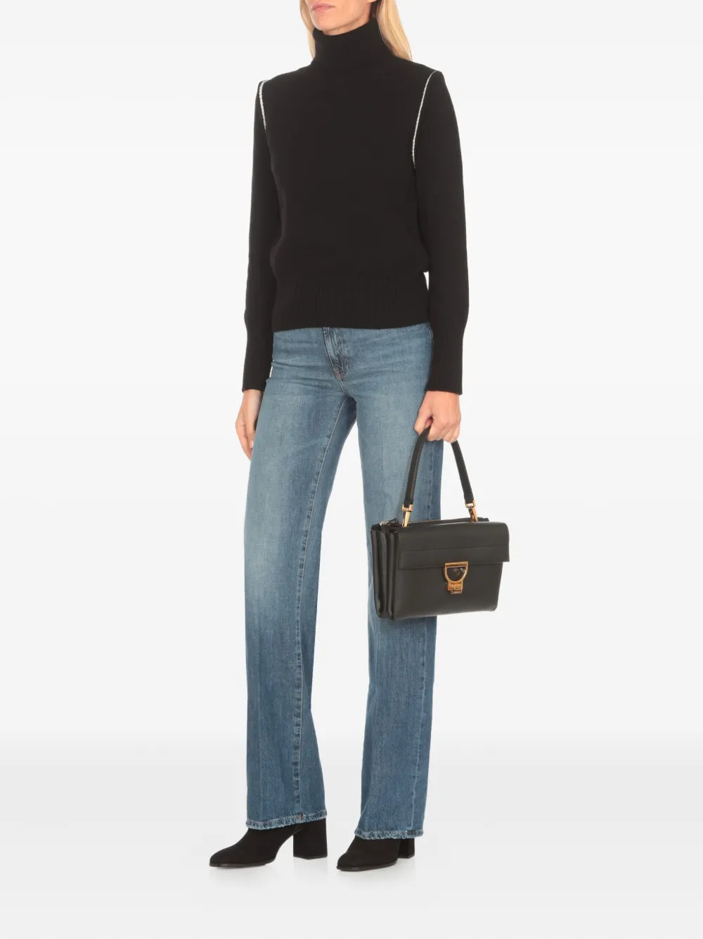 Coccinelle small flap-fastening leather tote bag - Zwart
