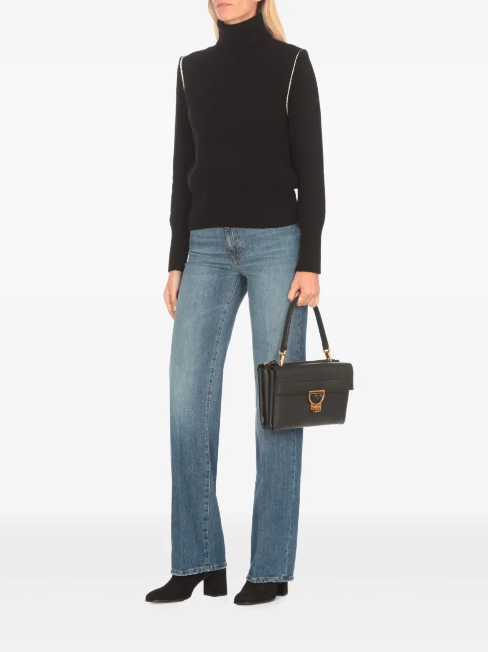 Coccinelle Kleine leren shopper met klepsluiting Zwart