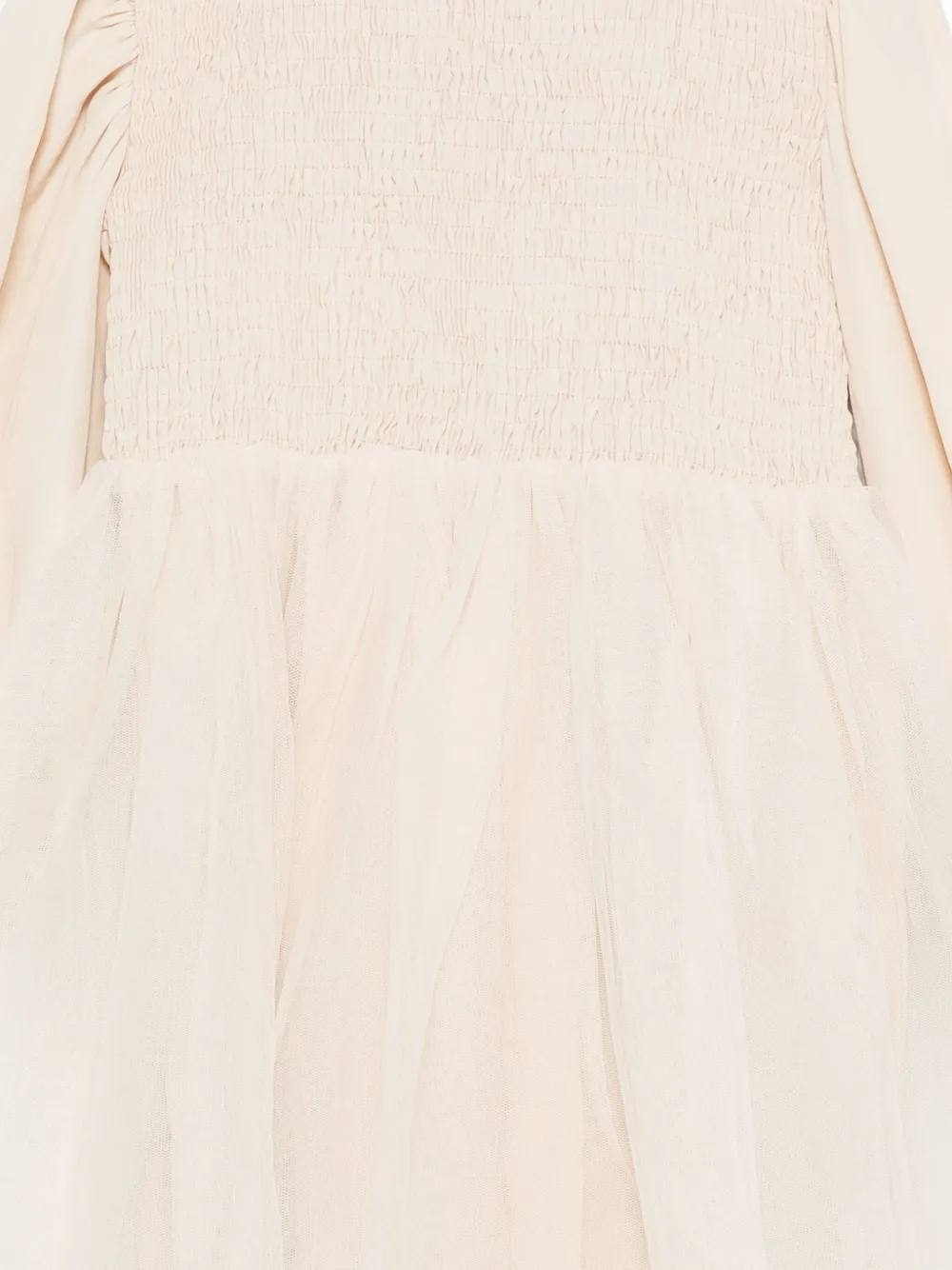 Donsje Smocked Tulle Midi Dress In Neutral