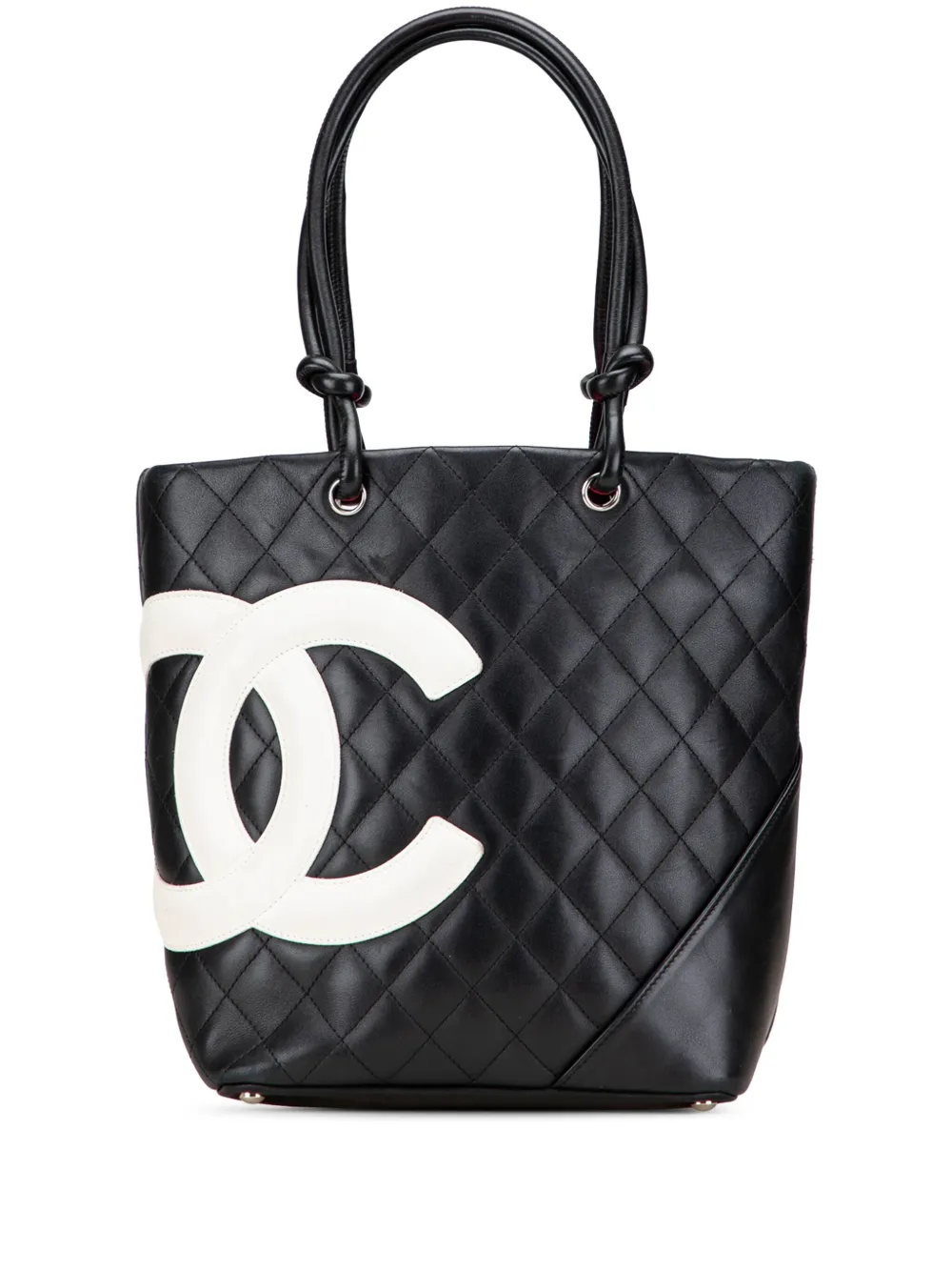 CHANEL Pre-Owned 2004-2005 ミディアムラムスキン カンボン ライン トートバッグ - ブラック