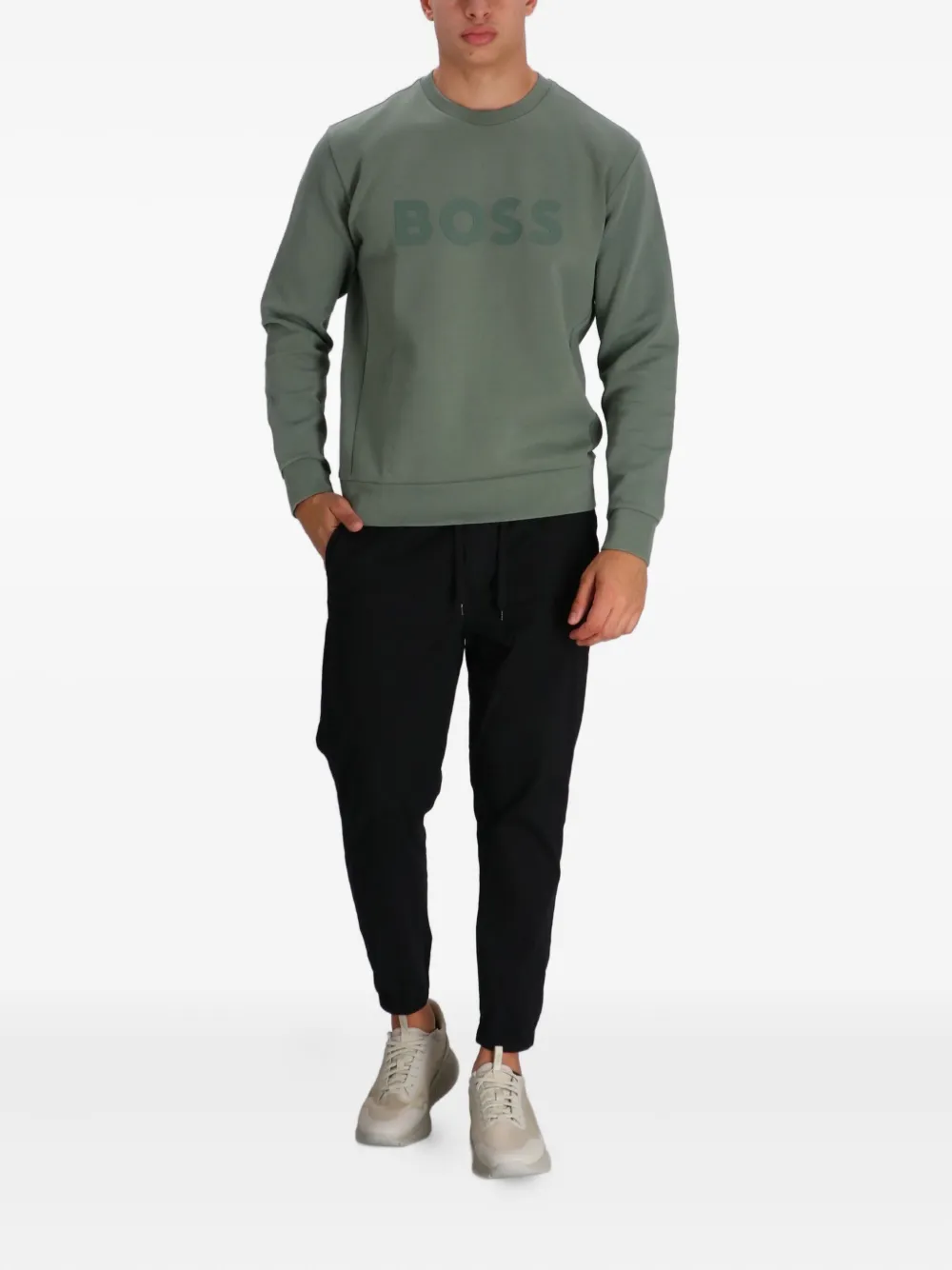 BOSS Sweater met logoprint - Groen