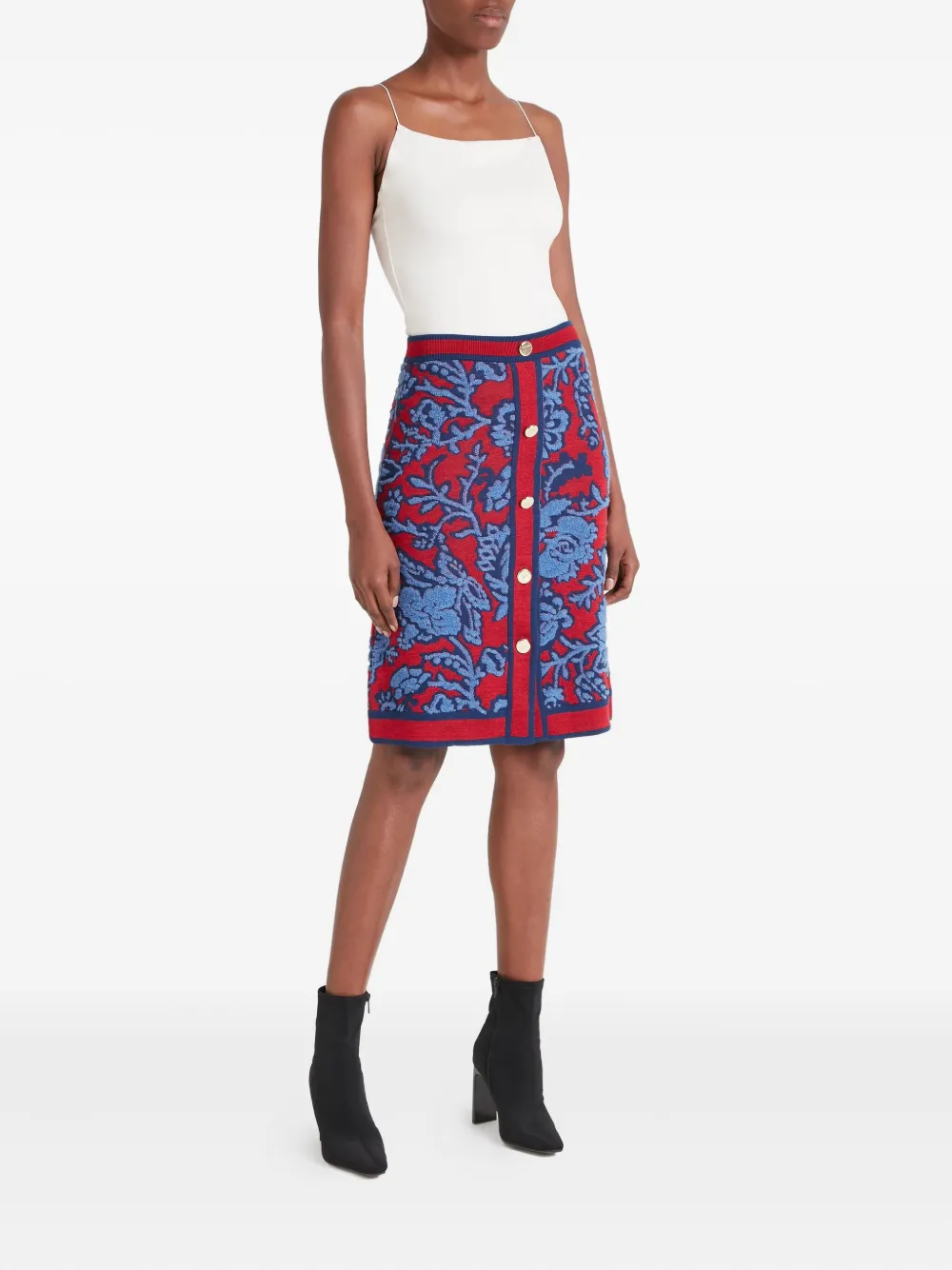 Temperley London Francis gebreide midi-rok met bloemenprint en knopen - Blauw