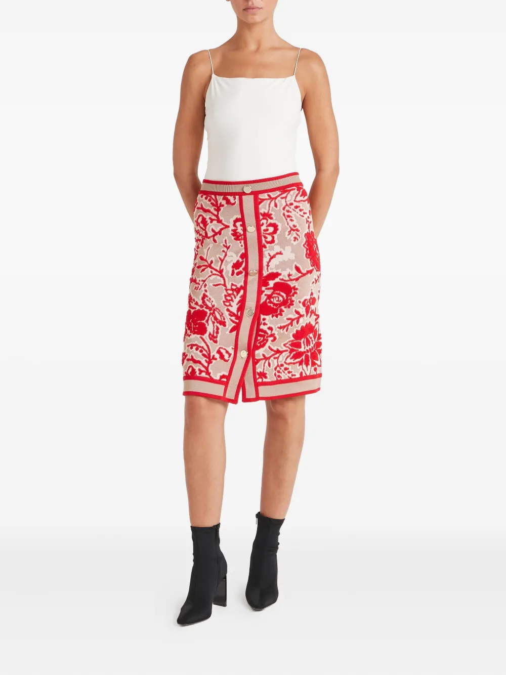 Temperley London Francis gebreide midi-rok met bloemenprint en knopen - Beige