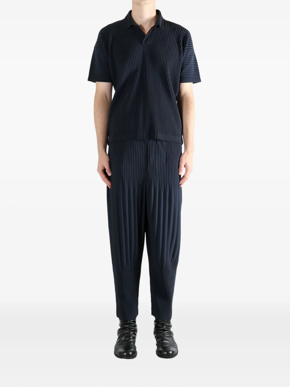Homme Plissé Issey Miyake pleated short-sleeve polo shirt - Blauw
