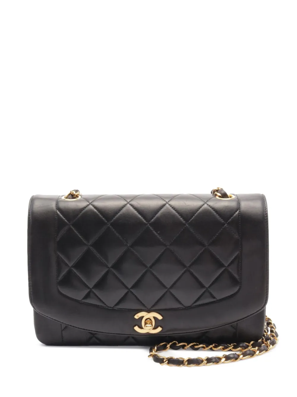 Pre-owned Chanel 1991-1994 Medium Lambskin Diana Flap Crossbody Bag In Black