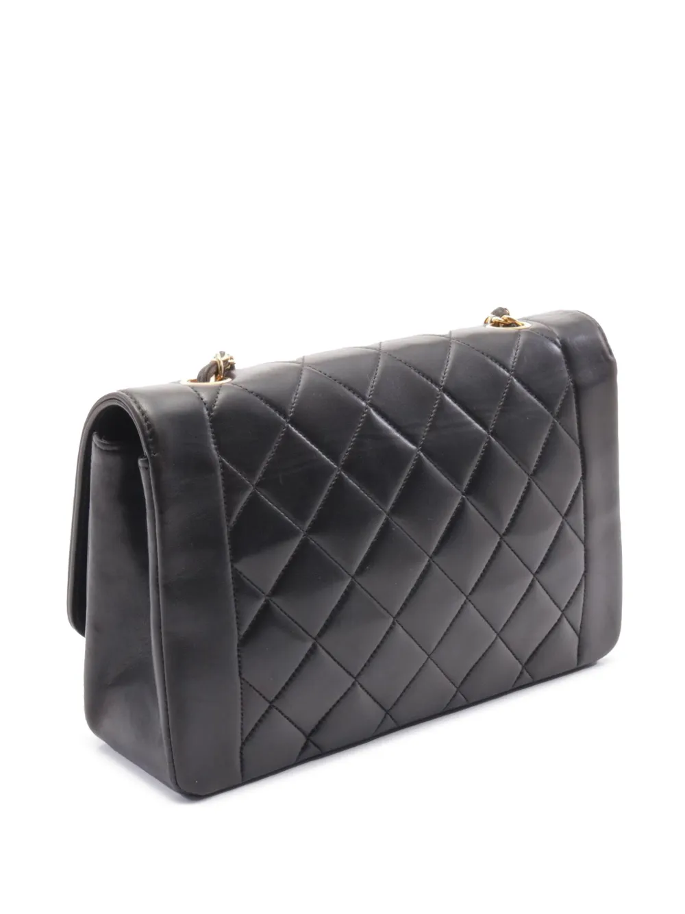 Pre-owned Chanel 1991-1994 Medium Lambskin Diana Flap Crossbody Bag In Black