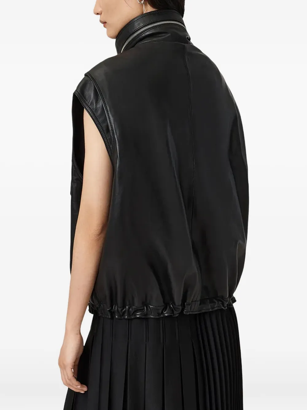 AllSaints Clay leren gilet met trechterhals Zwart