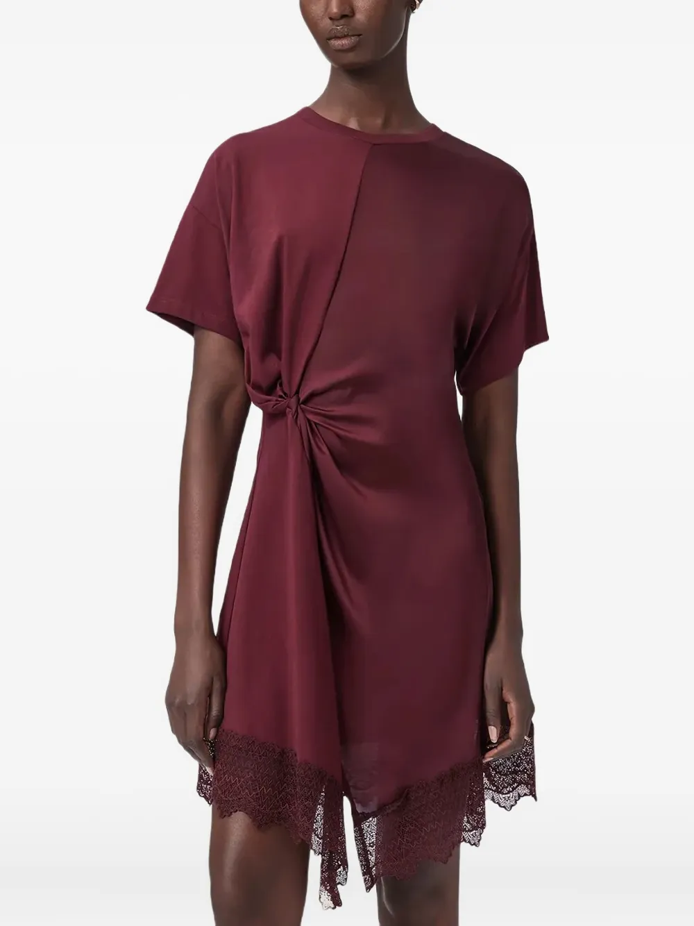 Allsaints Lana Knot-detail Mini Dress In Burgundy