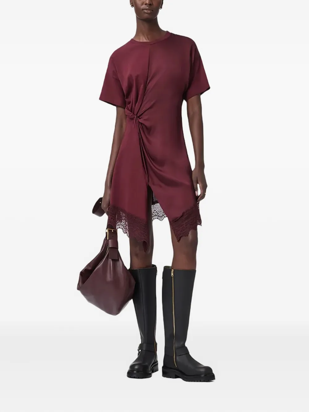 Allsaints Lana Knot-detail Mini Dress In Burgundy