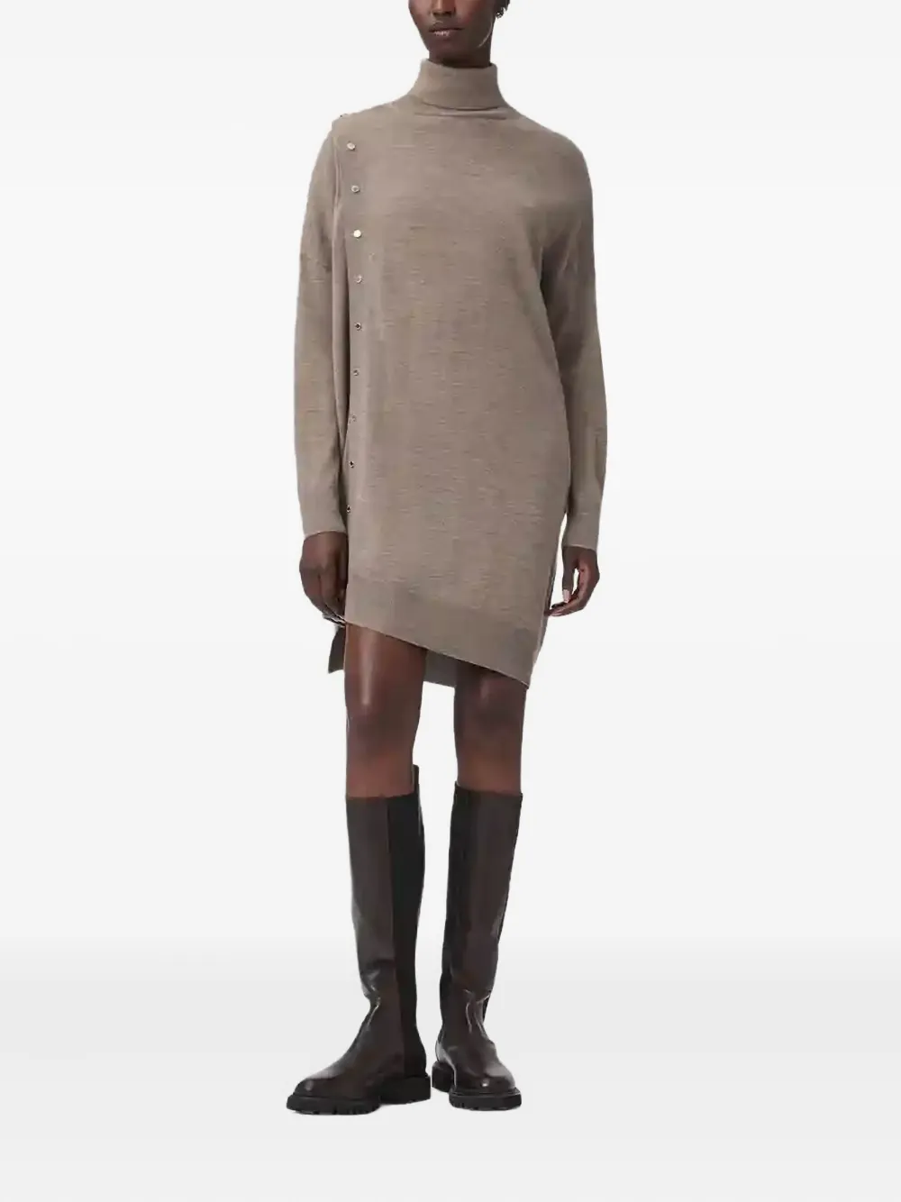 Allsaints Umi Roll-neck Mini Dress In Gray