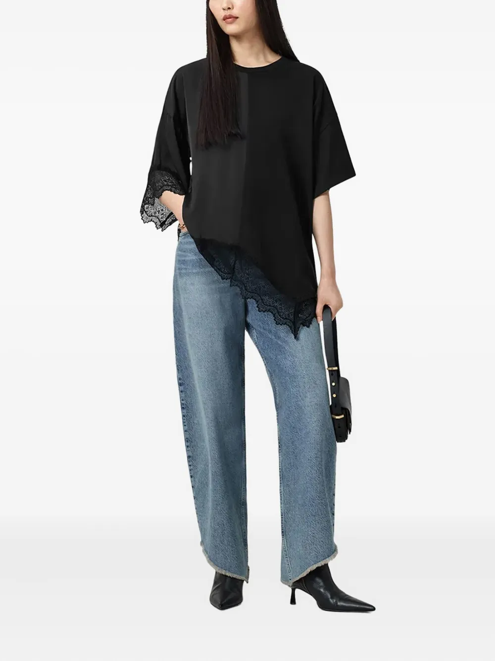 AllSaints Lenny kanten T-shirt met korte mouwen Zwart