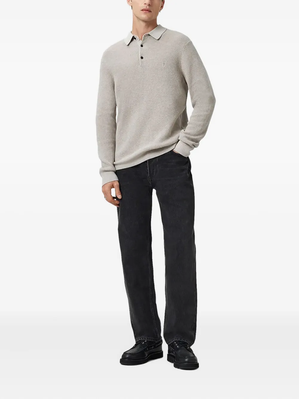 AllSaints Aspen poloshirt met lange mouwen - Grijs
