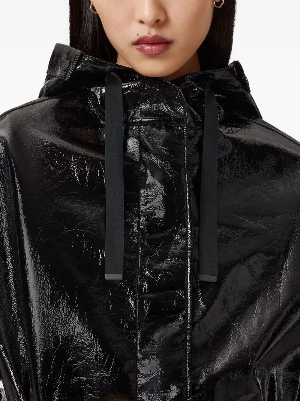 AllSaints Kelsie jack met trekkoordtaille en capuchon Zwart