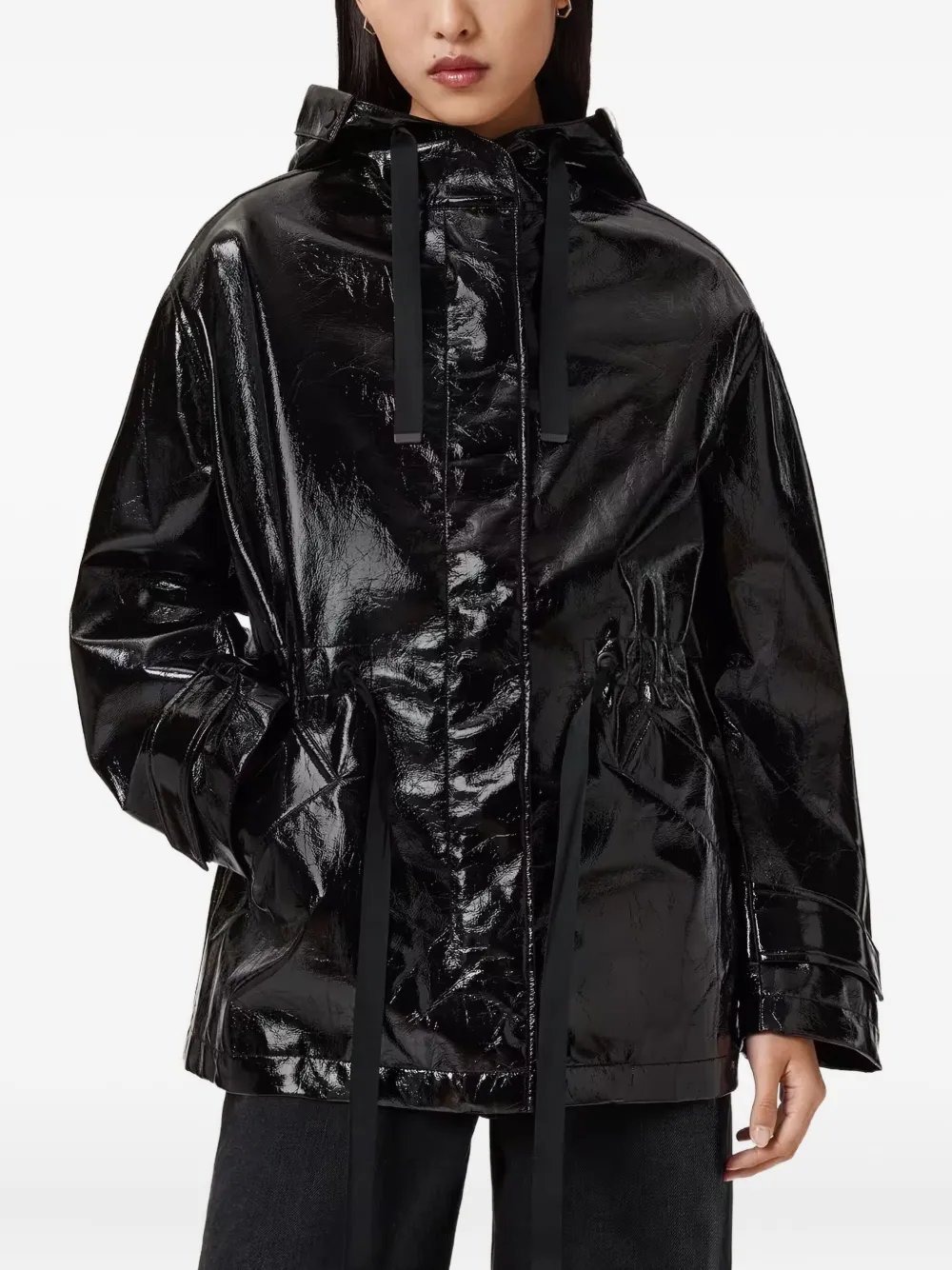 AllSaints Kelsie jack met trekkoordtaille en capuchon Zwart