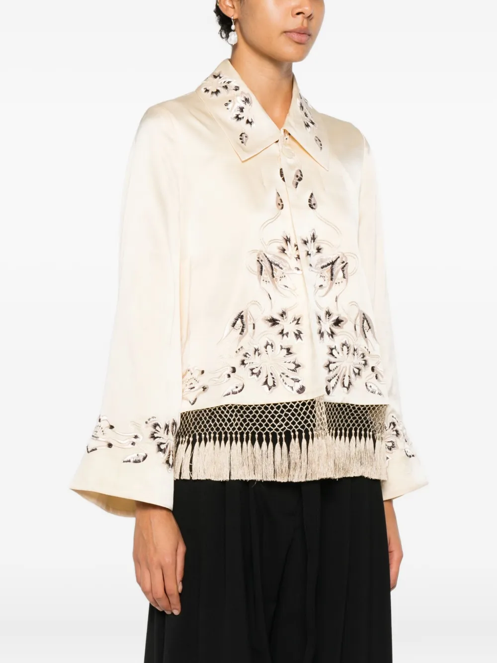 Bode Fringed Floral-detail Jacket In Neutral