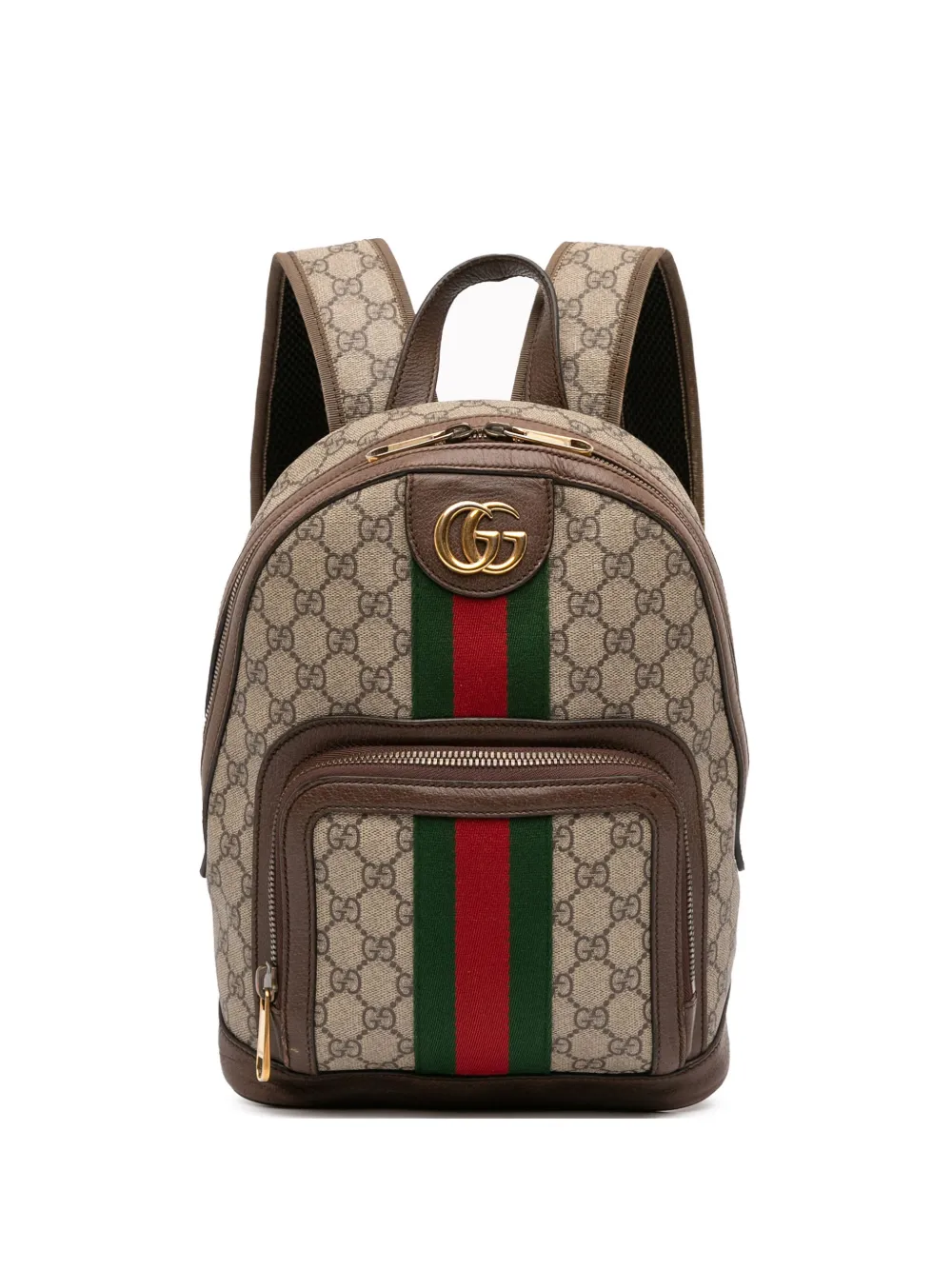 Pre-owned Gucci 2016-2025 Small Gg Supreme Ophidia Web Backpack In Brown