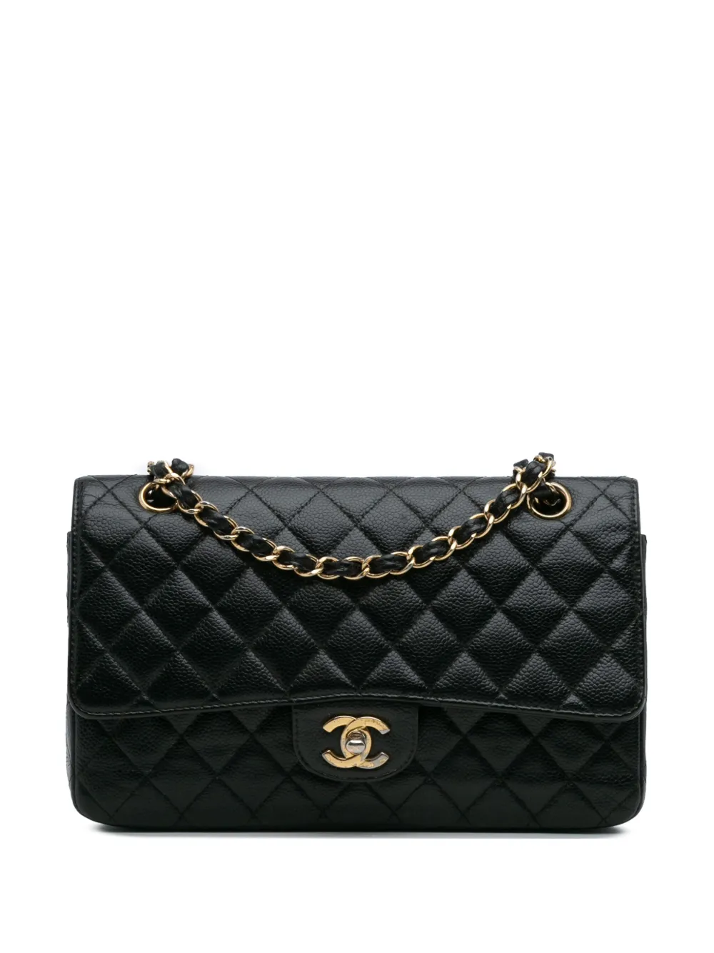 CHANEL Pre-Owned 2008-2009 ミディアム クラシック キャビア ダブルフラップ ショルダーバッグ - ブラック