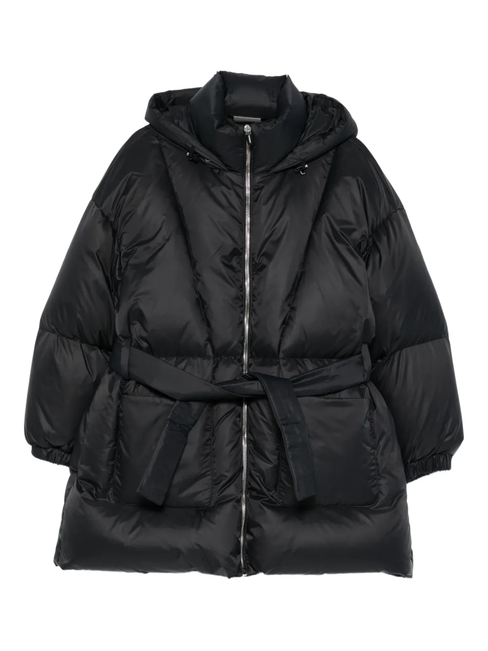 Khrisjoy Hooded Belted Padded Jacket In Black