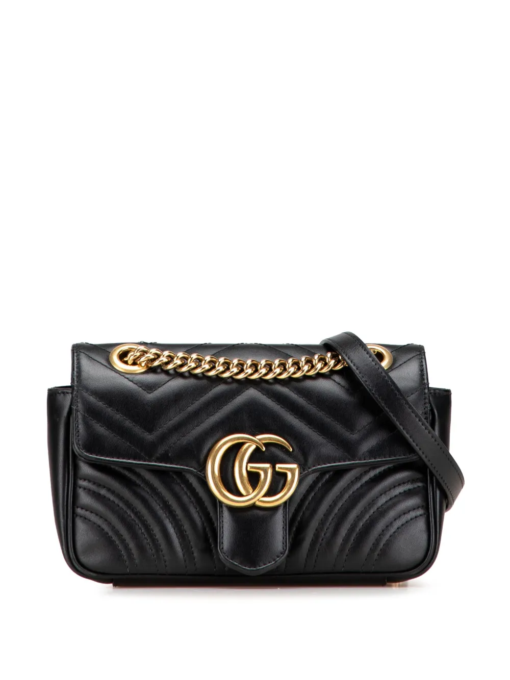 Pre-owned Gucci 2016-2025 Small Gg Marmont Matelasse Leather Shoulder Bag In Black