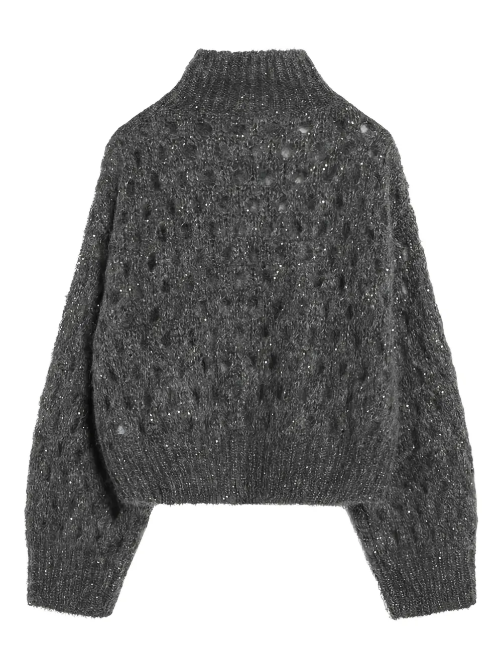 Brunello Cucinelli Grey Openwork Turtleneck Sweater In Gray