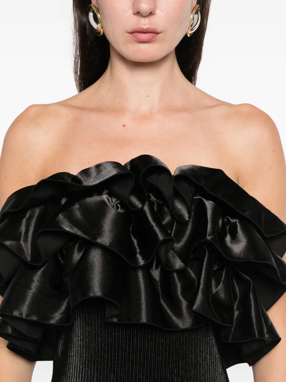 L'idée Paris Ruffled-tube Midi Dress In Black